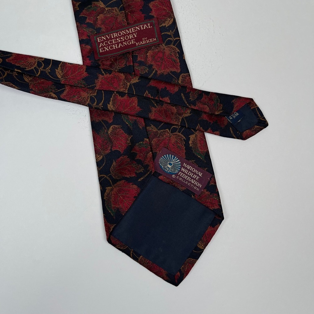 Vintage NWF Environmental Harken Silk Nectike Tie Mens Red Maple Leaf Novelty - Picture 3 of 7